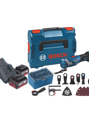 Bosch GOP 18V-34 Multi Cutter professionale a batteria 18 V Starlock Plus + 2x batteria ricaricabile 4,0 Ah + caricatore + 17 accessori + L-Boxx