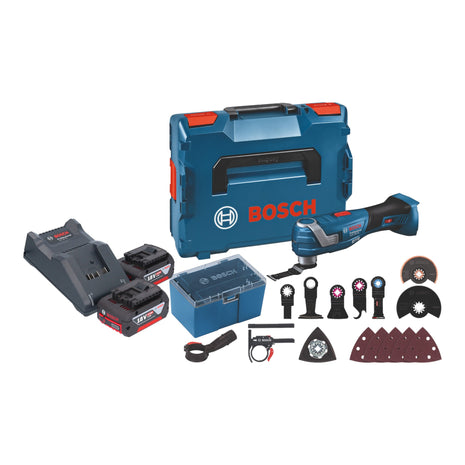 Bosch GOP 18V-34 Professional Cordless Multi Cutter 18 V Starlock Plus + 2x rechargeable battery 4.0 Ah + charger + 17 accessories + L-Boxx