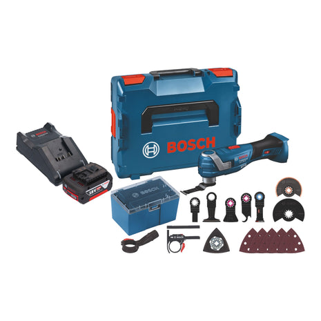 Bosch GOP 18V-34 Professional Cutter multifonctions sans fil 18 V Starlock Plus + 1x batterie 5,0 Ah + chargeur + 17 pces. d'accessoires + L-Boxx