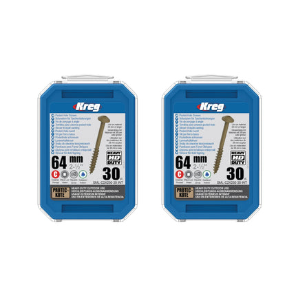 Kreg 2x HD Protec-Kote Maxi-Loc pocket hole screws 64 mm ( 2x SML-C2X250-30-INT ) Coarse thread 60 pieces