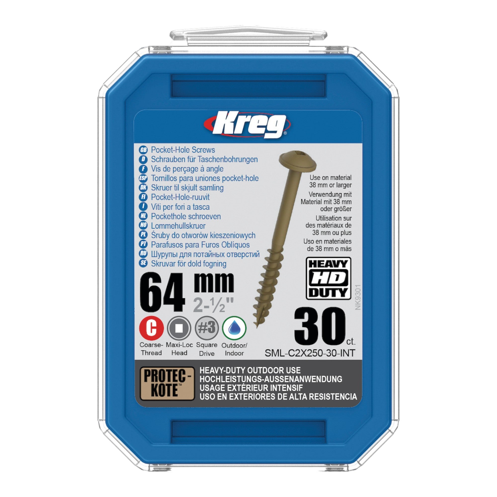 Kreg 2x HD Protec Kote Maxi Loc Taschenlochschrauben 64 mm 2x SML C2X250 30 INT Grobgewinde 60 Stueck 1 - toolbrothers
