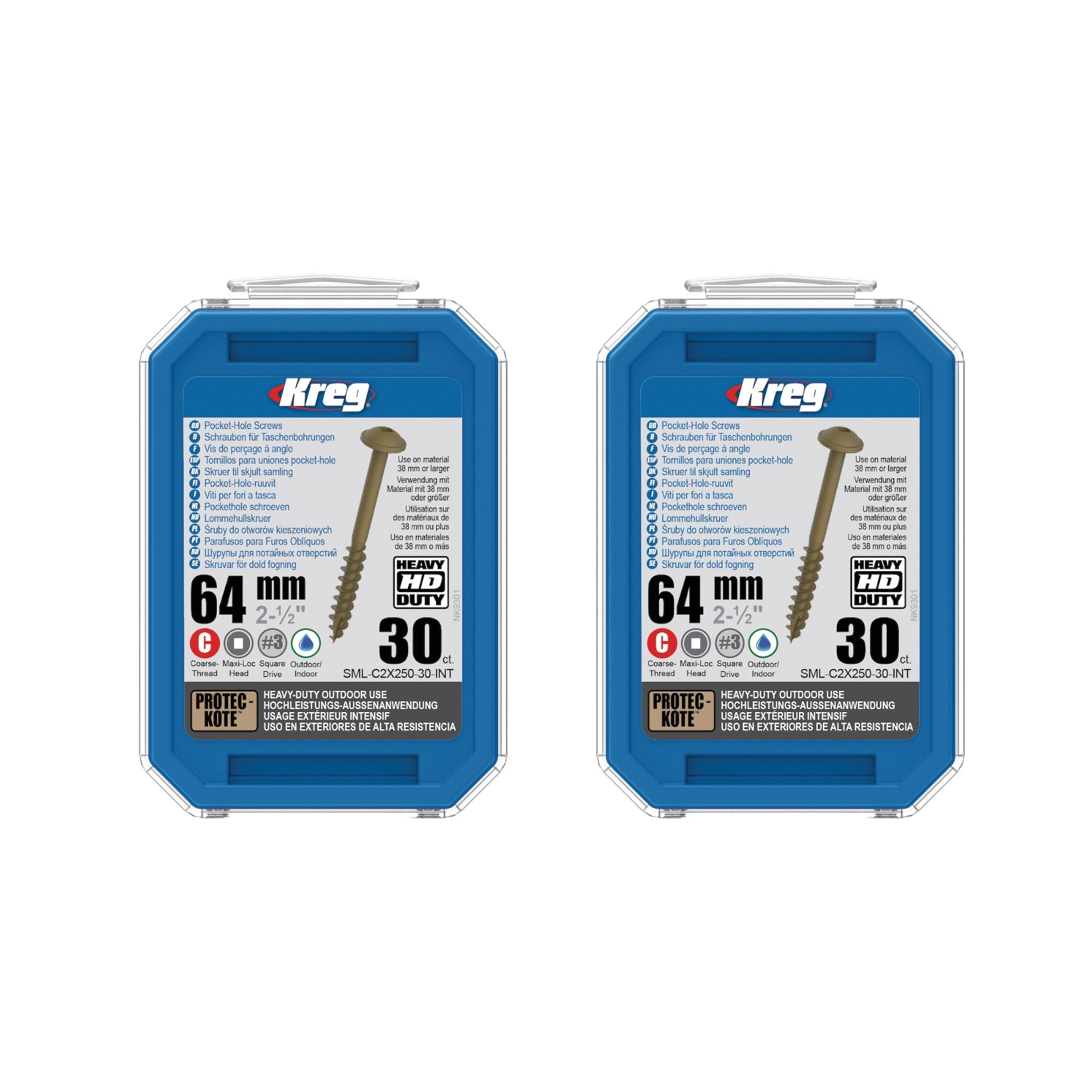 Kreg 2x HD Protec Kote Maxi Loc Taschenlochschrauben 64 mm 2x SML C2X250 30 INT Grobgewinde 60 Stueck 0 - toolbrothers