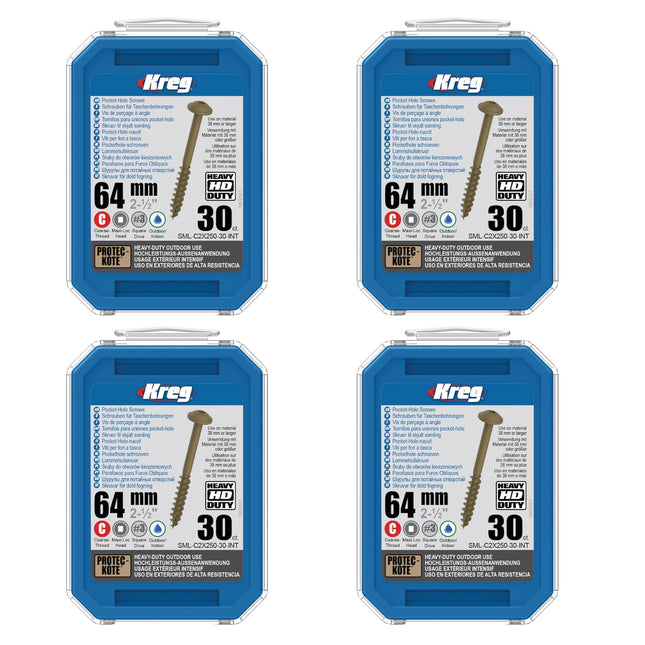 Kreg 4x HD Protec-Kote Maxi-Loc viti per fori tascabili 64 mm ( 4x SML-C2X250-30-INT ) filetto grosso 120 pezzi