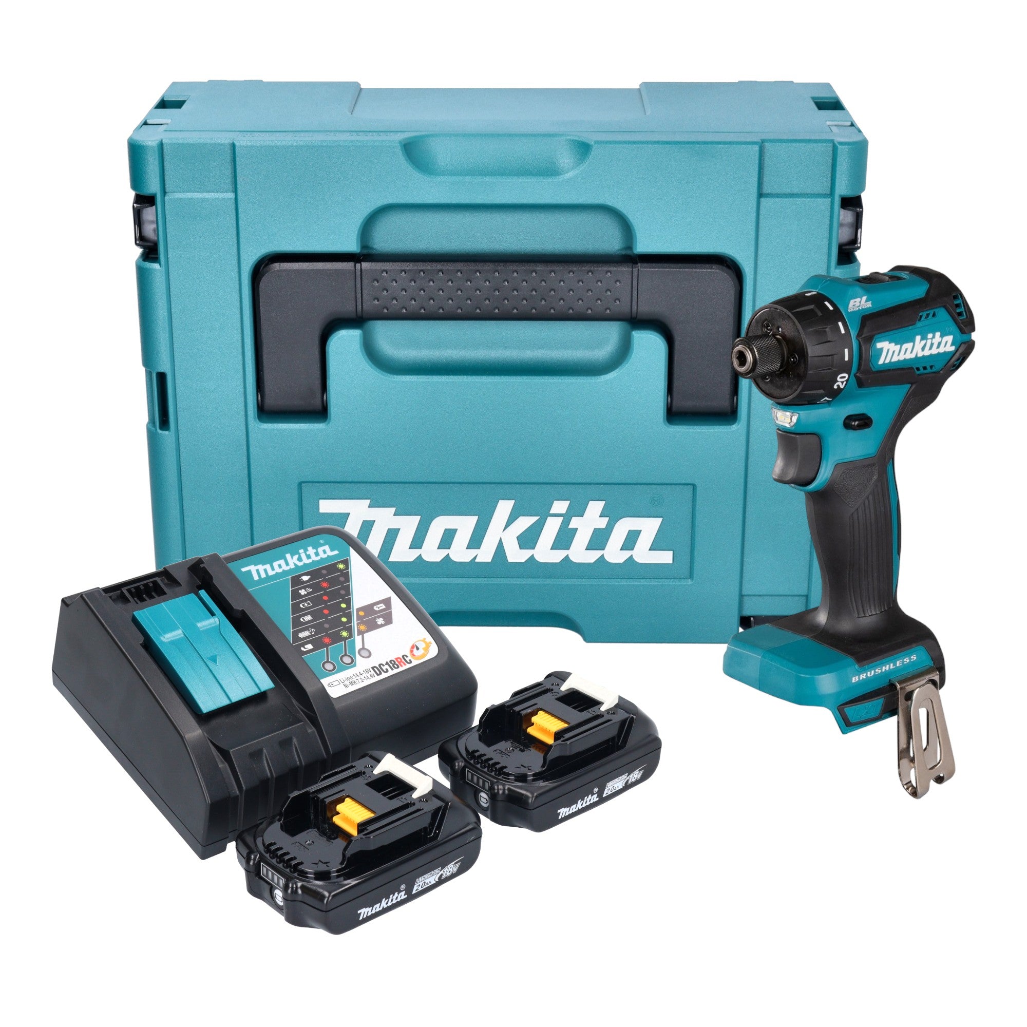 Makita DDF 083 RAJ Akku Bohrschrauber 18 V 40 Nm 1 4 Brushless 2x Akku 2 0 Ah Ladegeraet Makpac 0 - toolbrothers