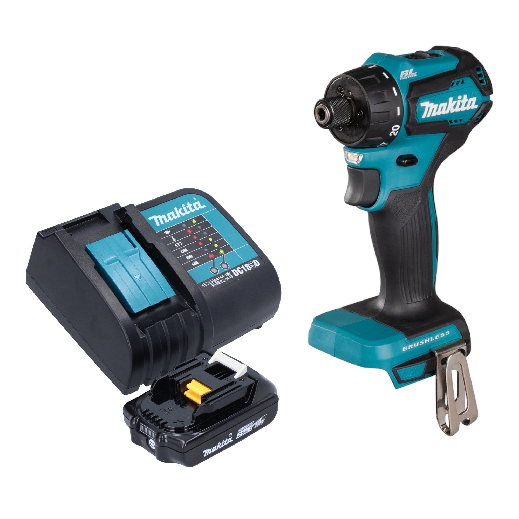 Makita DDF 083 SA1 Akku Bohrschrauber 18 V 40 Nm 1 4 Brushless 1x Akku 2 0 Ah Ladegeraet 0 - toolbrothers