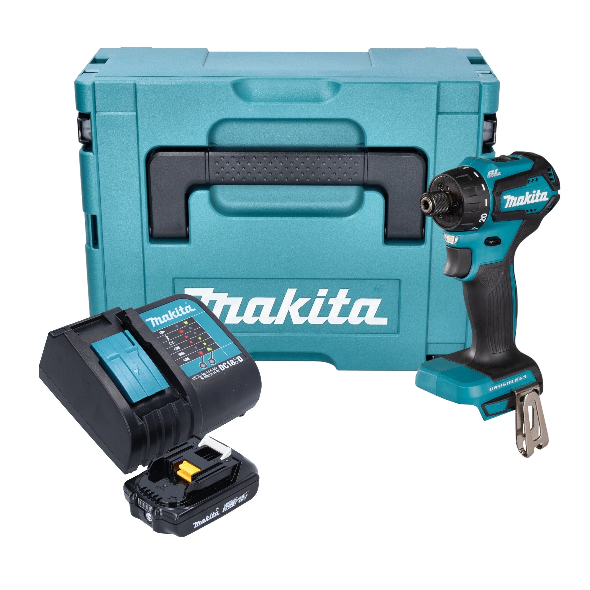 Makita DDF 083 SA1J Akku Bohrschrauber 18 V 40 Nm 1 4 Brushless 1x Akku 2 0 Ah Ladegeraet Makpac 0 - toolbrothers
