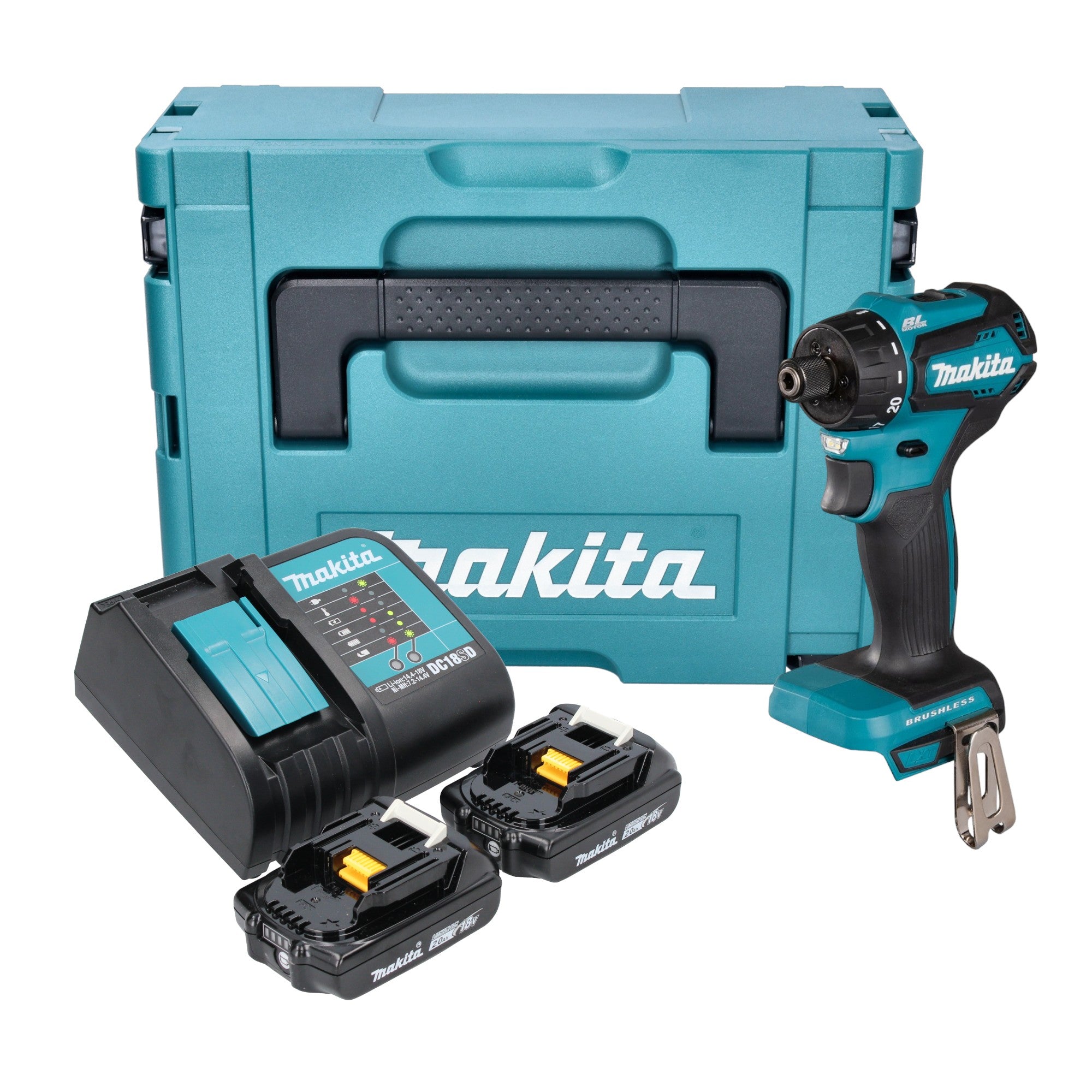 Makita DDF 083 SAJ Akku Bohrschrauber 18 V 40 Nm 1 4 Brushless 2x Akku 2 0 Ah Ladegeraet Makpac 0 - toolbrothers