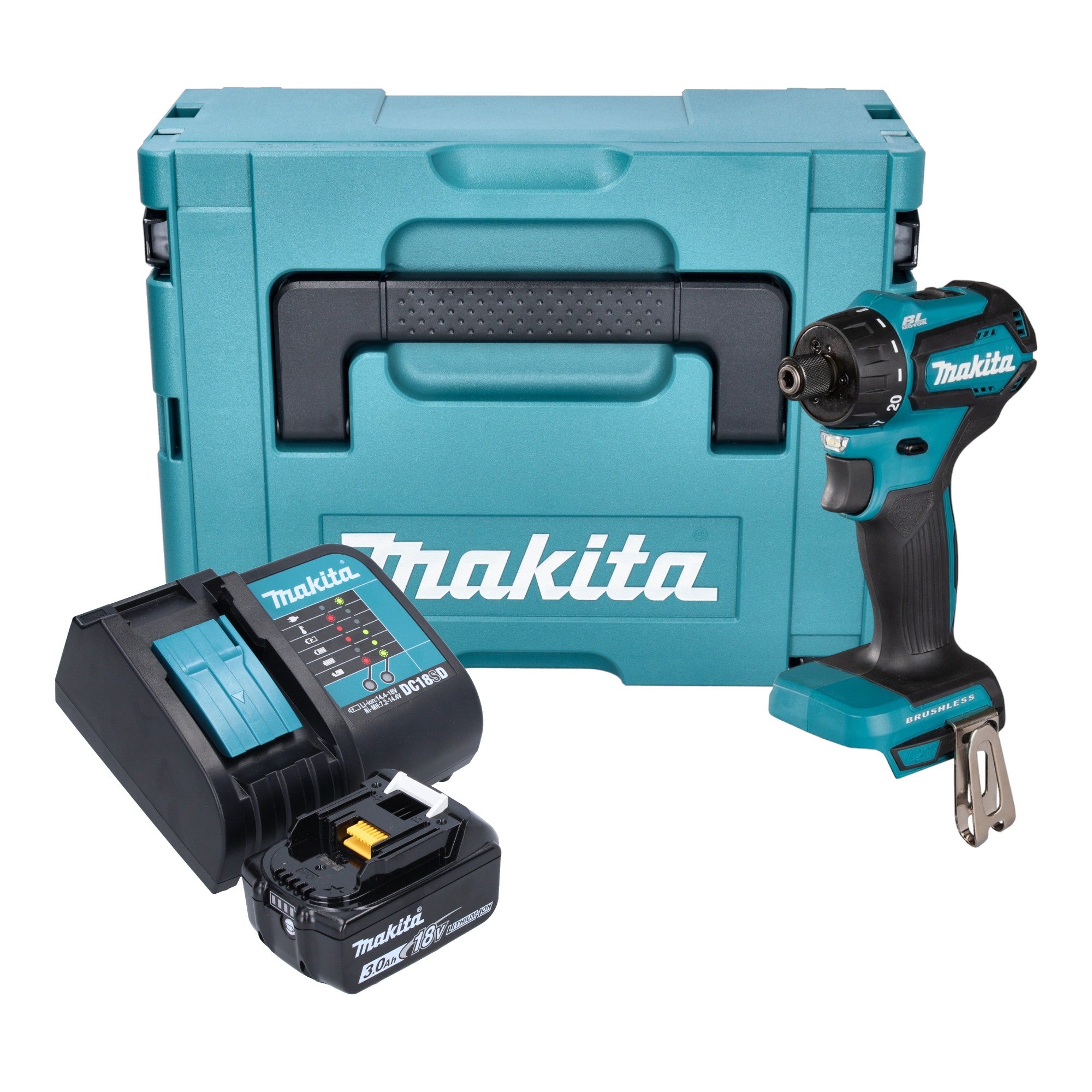 Makita DDF 083 SF1J Akku Bohrschrauber 18 V 40 Nm 1 4 Brushless 1x Akku 3 0 Ah Ladegeraet Makpac 0 - toolbrothers