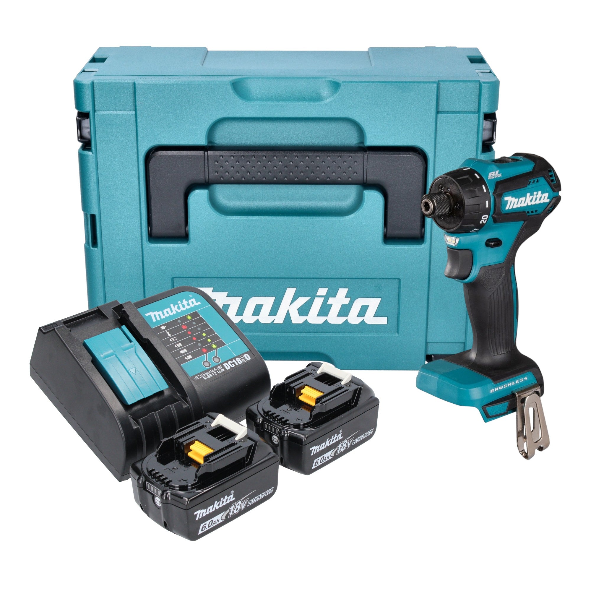 Makita DDF 083 SGJ Akku Bohrschrauber 18 V 40 Nm 1 4 Brushless 2x Akku 6 0 Ah Ladegeraet Makpac 0 - toolbrothers