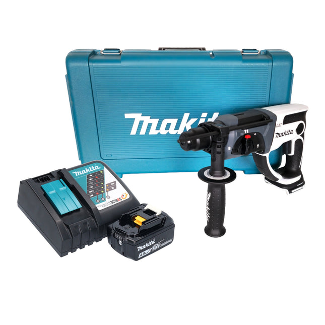 Makita DHR 202 RM1W Cordless Hammer Drill 18 V 20 mm 2.0 J white + 1x rechargeable battery 4.0 Ah + charger + case