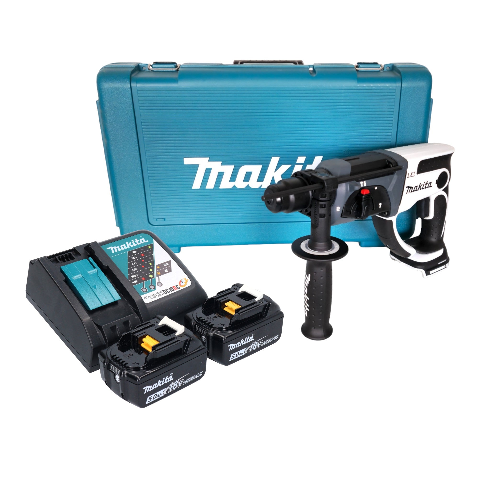 Makita DHR 202 RTW Akku Bohrhammer 18 V 20 mm 2 0 J weiss 2x Akku 5 0 Ah Ladegeraet Koffer 0 - toolbrothers