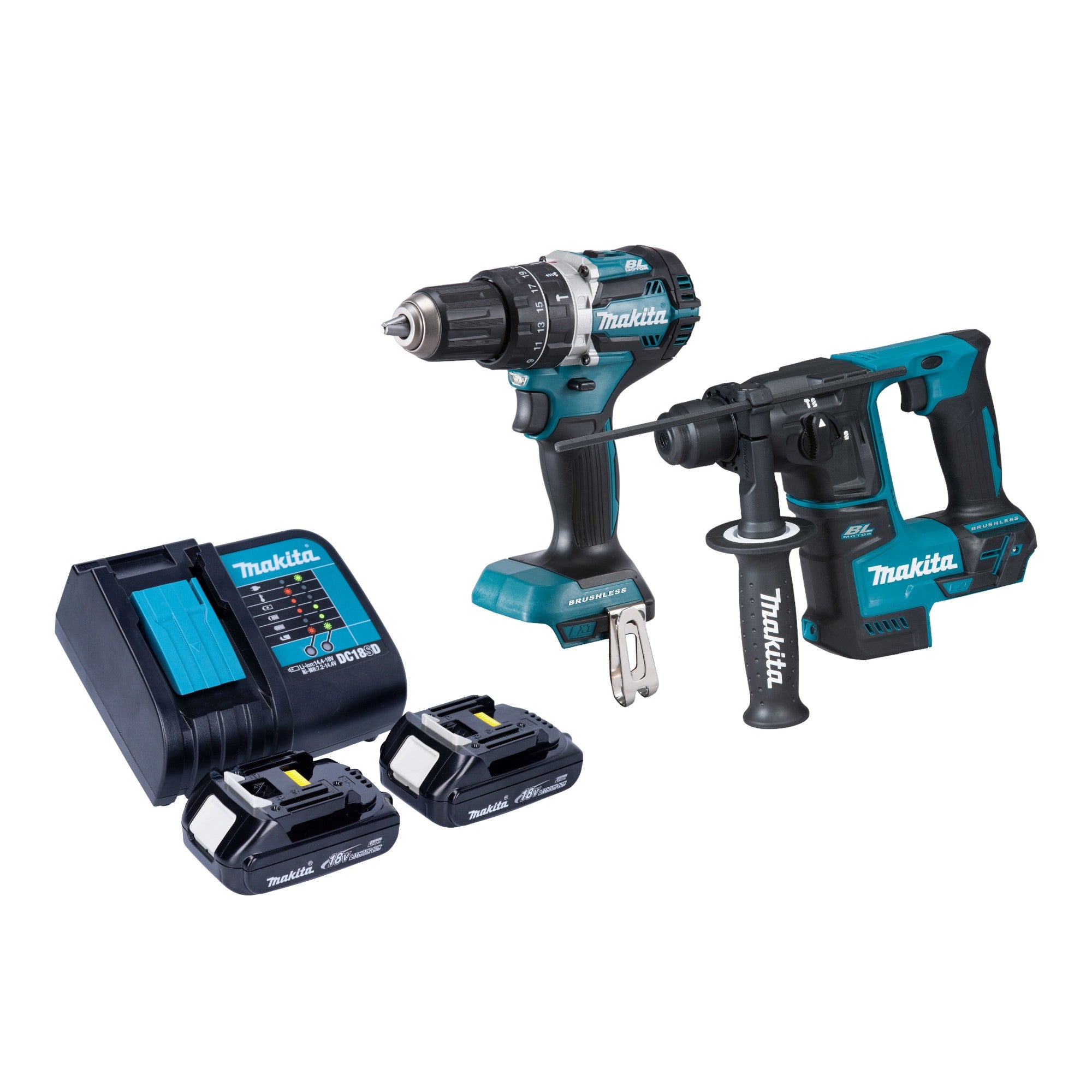 Makita DLX 2278 SY Akku Kombo Kit DHP 484 Schlagbohrschrauber 54 Nm DHR 171 Bohrhammer 1 2 J 2x Akku 1 5 Ah Ladegeraet 0 - toolbrothers
