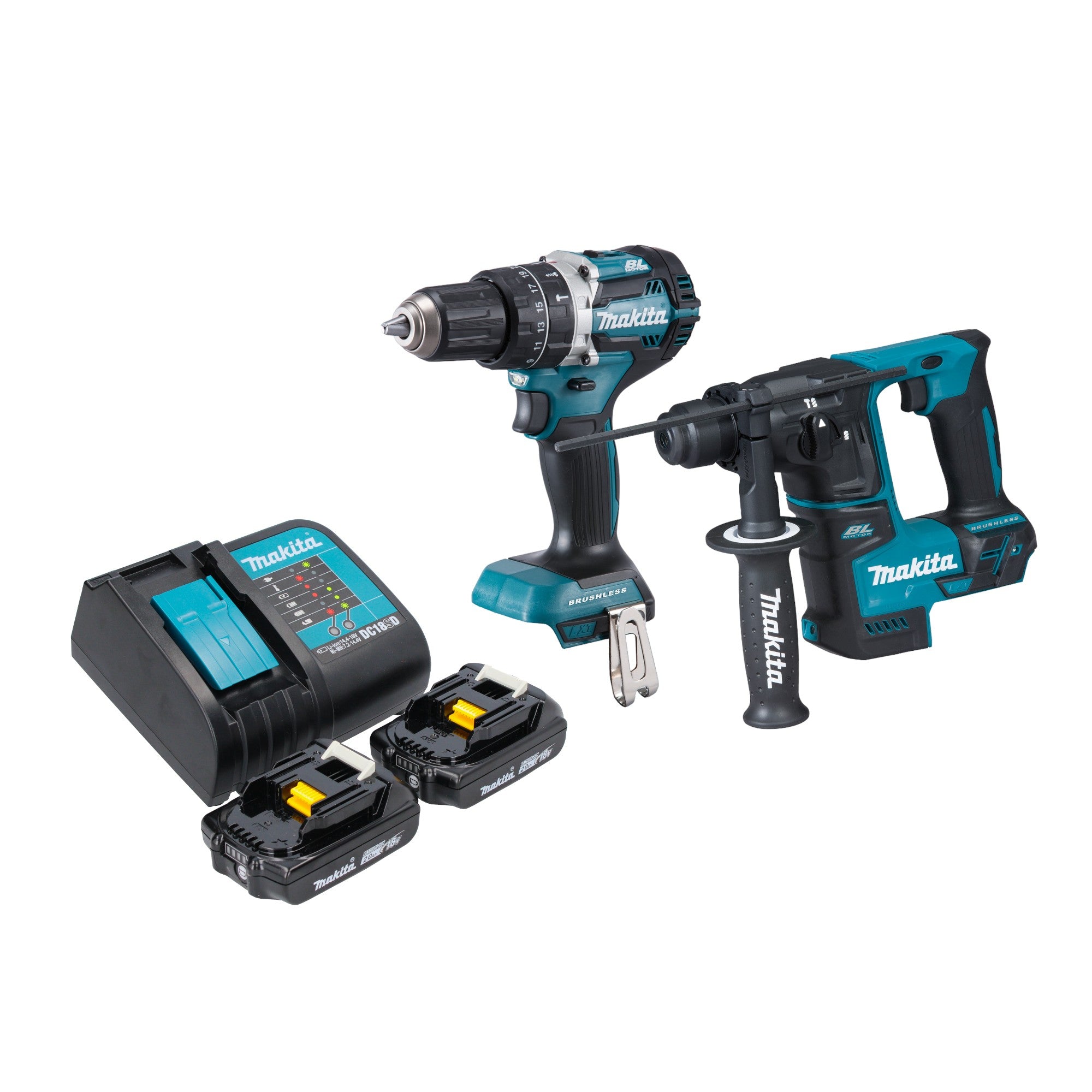 Makita DLX 2278 SA Akku Kombo Kit DHP 484 Schlagbohrschrauber 54 Nm DHR 171 Bohrhammer 1 2 J 2x Akku 2 0 Ah Ladegeraet 0 - toolbrothers