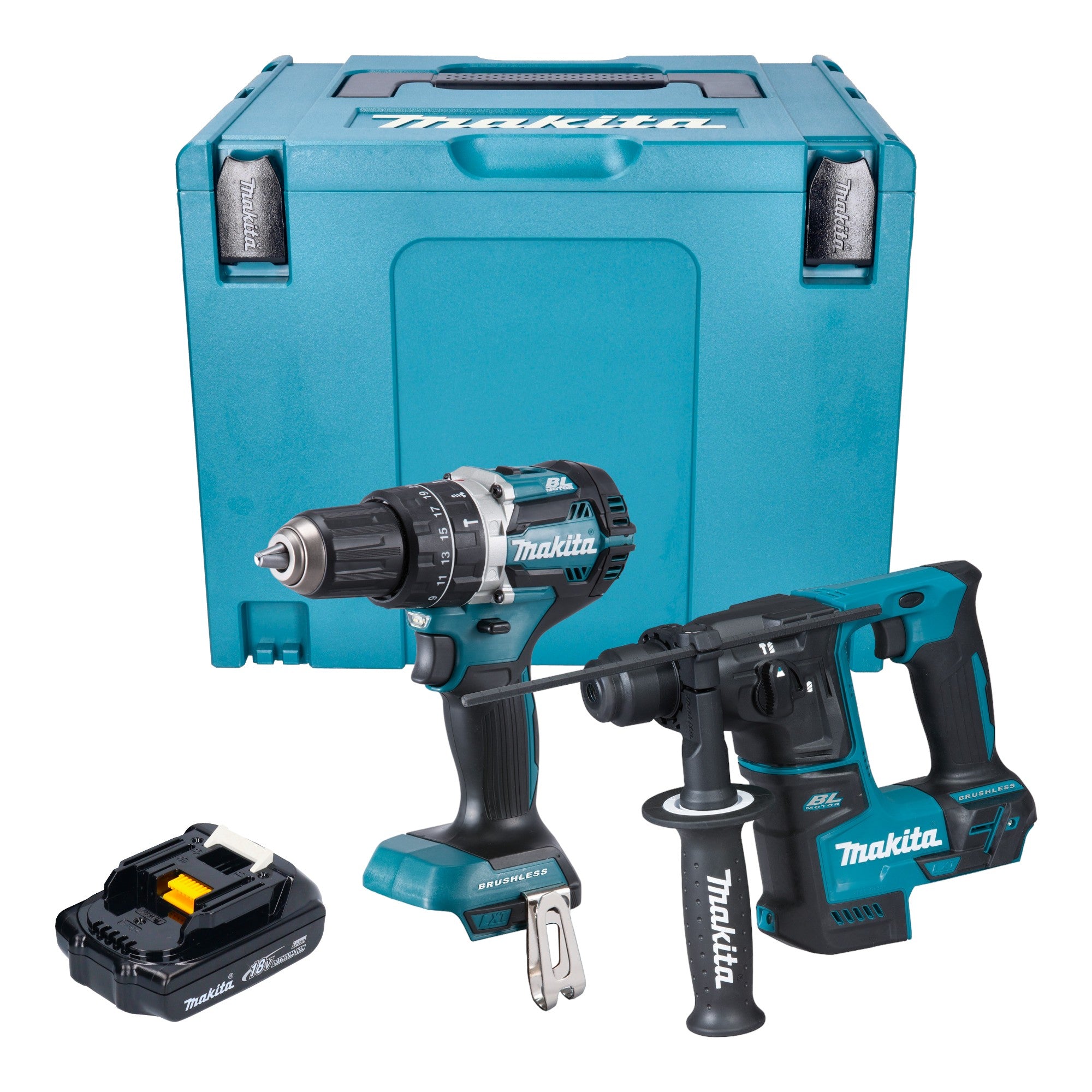 Makita DLX 2278 Y1J Akku Kombo Kit DHP 484 Schlagbohrschrauber 54 Nm DHR 171 Bohrhammer 1 2 J 1x Akku 1 5 Ah Makpac ohne Ladegeraet 0 - toolbrothers