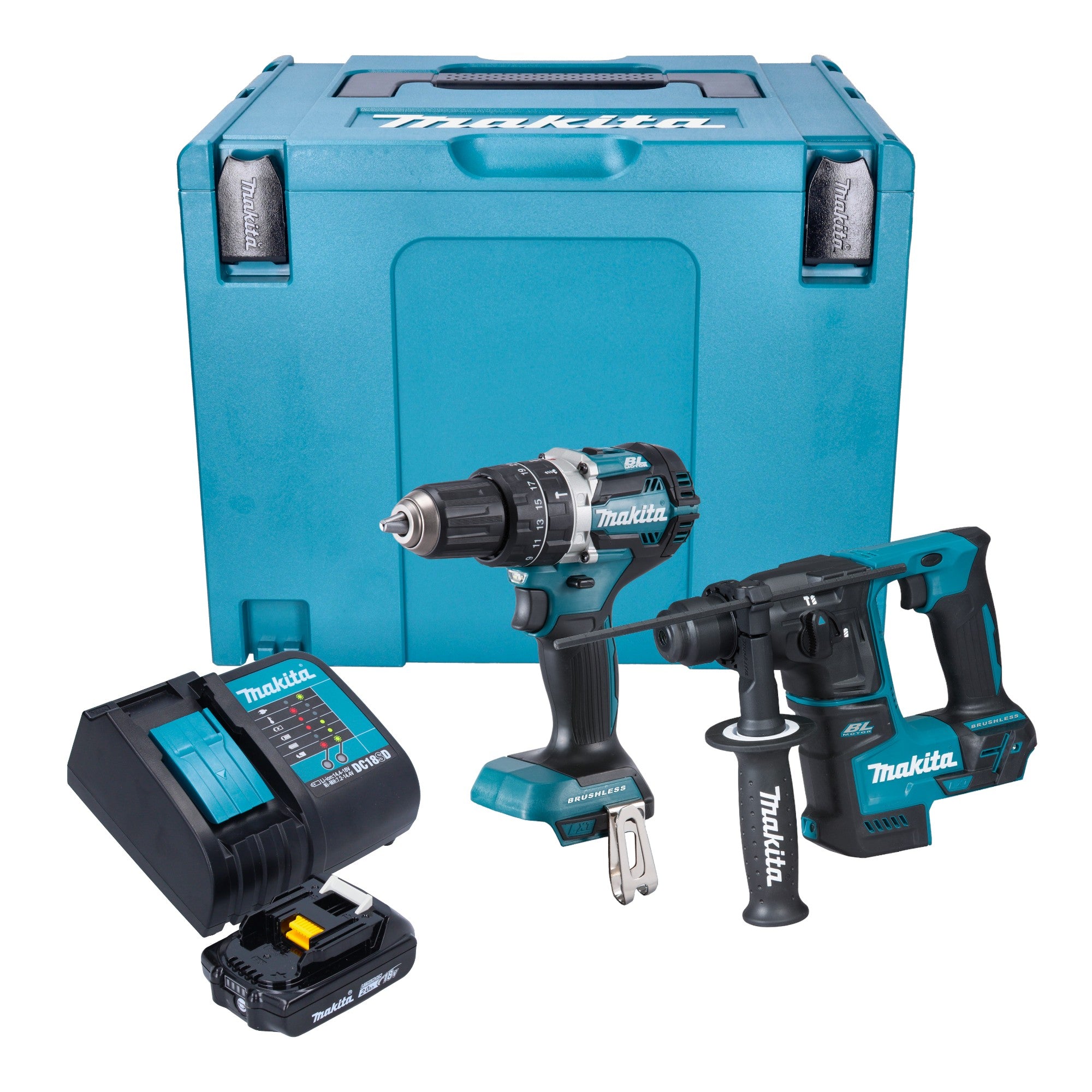Makita DLX 2278 SA1J Akku Kombo Kit DHP 484 Schlagbohrschrauber 54 Nm DHR 171 Bohrhammer 1 2 J 1x Akku 2 0 Ah Ladegeraet Makpac 0 - toolbrothers