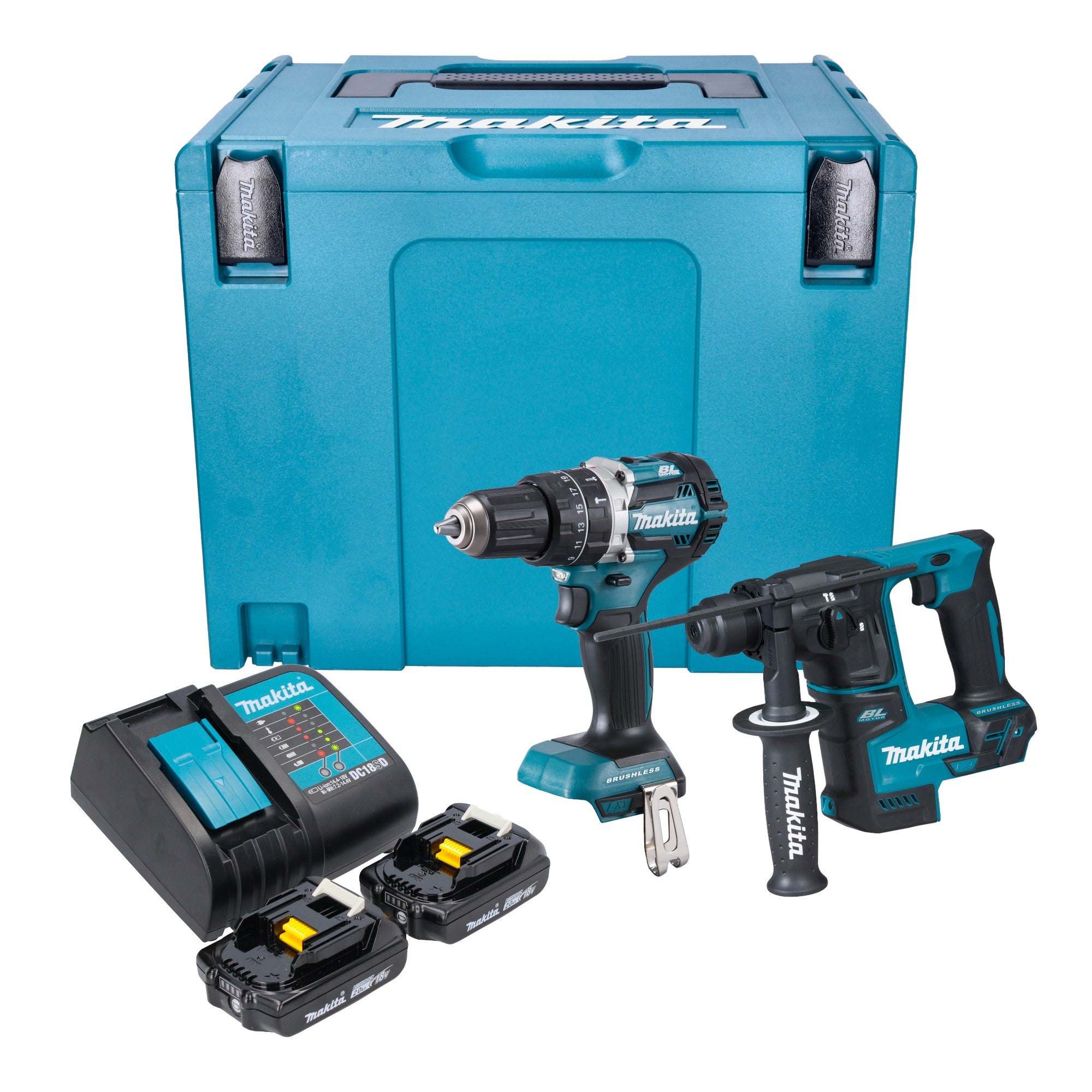 Makita DLX 2278 SAJ Akku Kombo Kit DHP 484 Schlagbohrschrauber 54 Nm DHR 171 Bohrhammer 1 2 J 2x Akku 2 0 Ah Ladegeraet Makpac 0 - toolbrothers