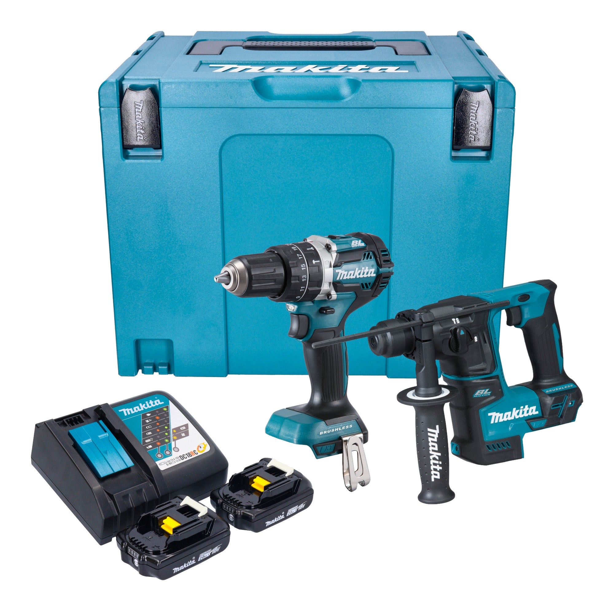 Makita DLX 2278 RAJ Akku Kombo Kit DHP 484 Schlagbohrschrauber 54 Nm DHR 171 Bohrhammer 1 2 J 2x Akku 2 0 Ah Ladegeraet Makpac 0 - toolbrothers