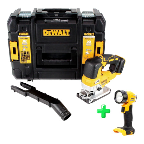 DeWalt DCS 334 NT sierra de calar de carrera pendular a batería 18V Brushless Solo + TSTAK + lámpara de batería DeWalt DCL 040 18V XR Li-Ion