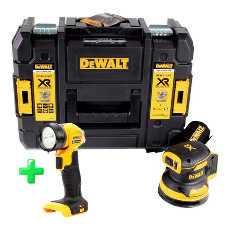 DeWalt DCW 210 NT Ponceuse excentrique sans fil 18V 125mm Brushless Solo + TSTAK + DeWalt DCL 040 18V XR Lampe sans fil Li-Ion