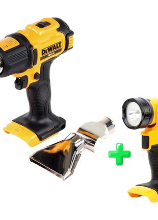 DeWalt DCE 530 N cordless hot air gun 18V 530°C Solo + surface and reflector nozzle + DeWalt DCL 040 18V XR Li-Ion cordless lamp