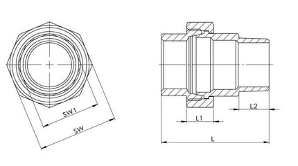 Conexión por tornillo Springer EN 10226-1 ( 4000000326 ) NPS=1/2 ″ L 53 mm L1=14 mm L2=15 mm