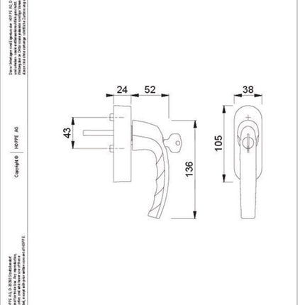 Manilla para ventana Hoppe Atlanta 0530S/FR-408 100Nm (8000347460) aluminio 32-42 mm