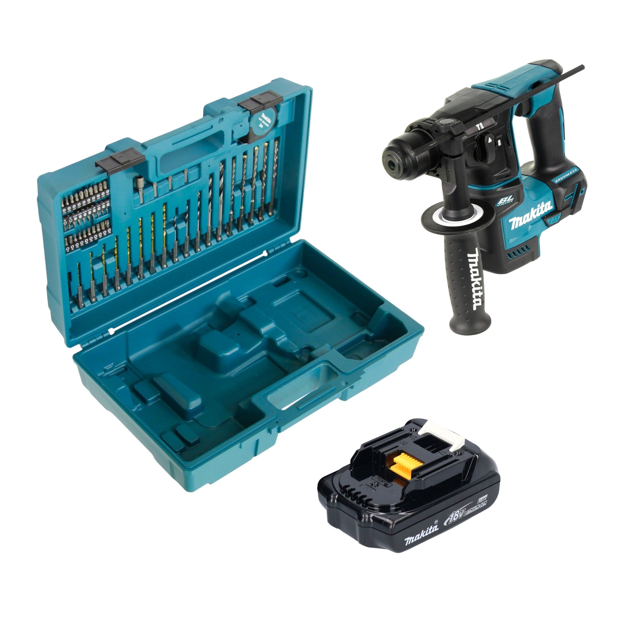 Makita DHR 171 Y1X3 Akku Bohrhammer 18 V 1 2 J SDS Plus Brushless 1x Akku 1 5 Ah 65 tlg Zubehoer Set Koffer ohne Ladegeraet 0 - toolbrothers