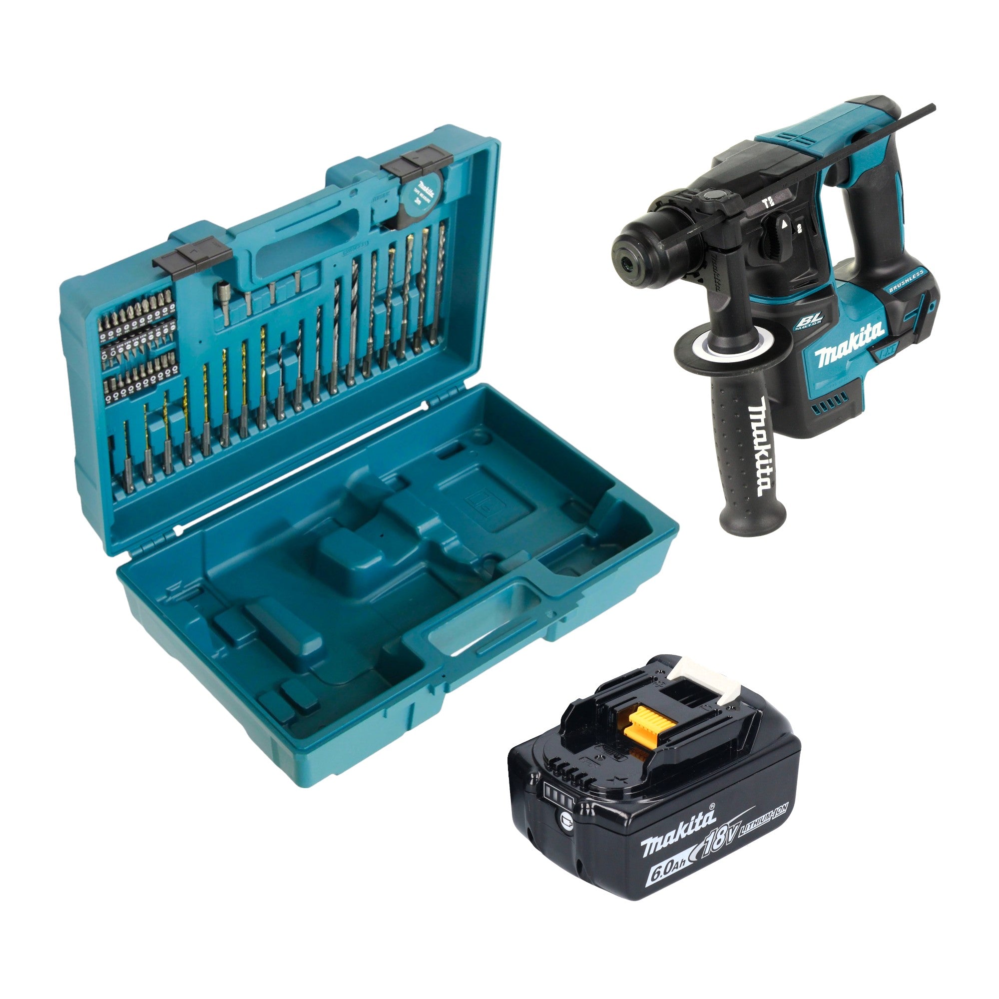 Makita DHR 171 G1X3 Akku Bohrhammer 18 V 1 2 J SDS Plus Brushless 1x Akku 6 0 Ah 65 tlg Zubehoer Set Koffer ohne Ladegeraet 0 - toolbrothers