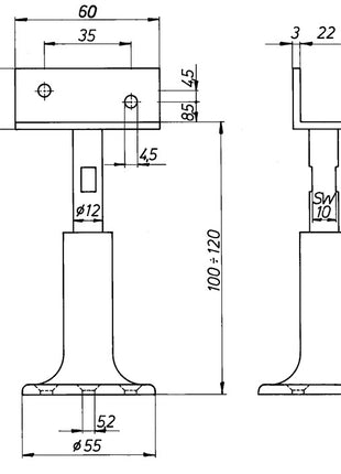 DENI partition support ( 3000259235 ) width 60 mm height 100 - 120 mm height-adjustable