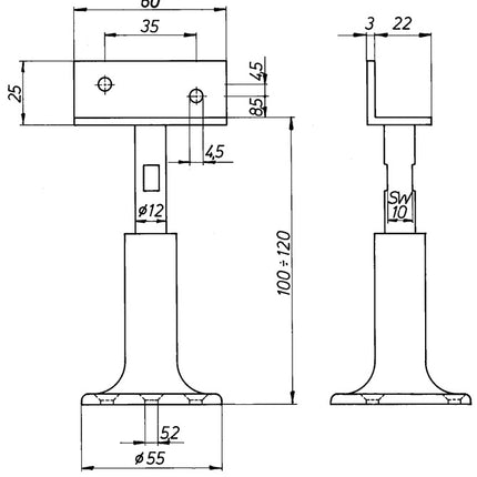 Wspornik ścianki działowej DENI ( 3000259235 ) szerokość 60 mm wysokość 100 - 120 mm z regulacją wysokości