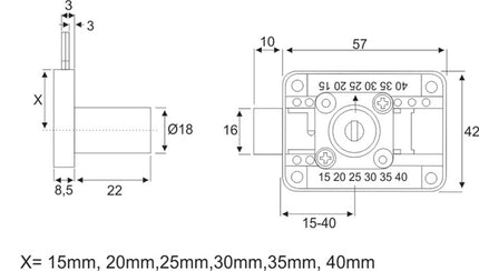 BMB screw-on lock ( 3000271820 ) backset 15-40 mm different locking
