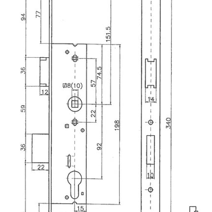 Bever cerradura de embutir de marco tubular ( 3000251215 ) PZW 24/30/92/10 mm DIN izquierda / derecha cerradura de embutir tiro 22 mm 340 mm