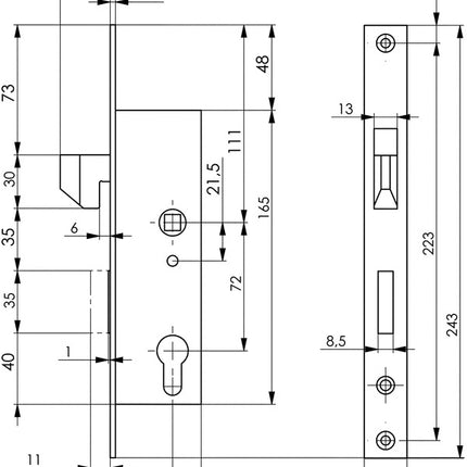 Serrure pour porte coulissante à cadre tubulaire AMF 8331 ( 3311021044 ) PZW dimension de l'axe 40 mm