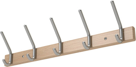 Wall coat rack ( 3000284075 ) Wooden profile beech Hook spacing 150 mm Hooks aluminium