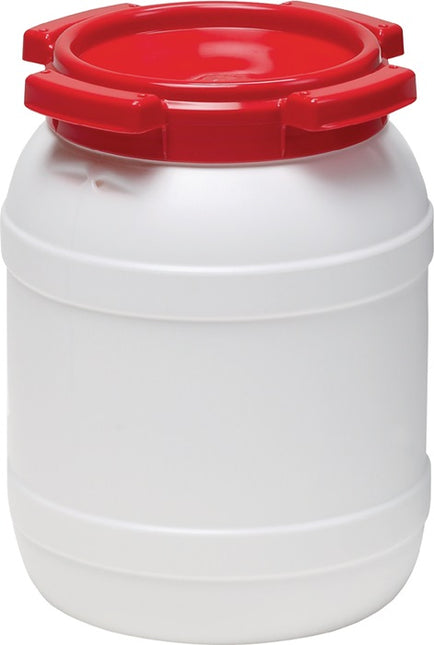 Fusto a collo largo ( 9000450100 ) 6,0 l PE bianco con coperchio rosso Apertura di riempimento Ø 136 mm