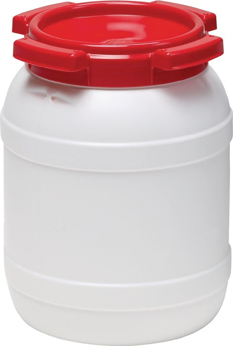 Fusto a collo largo ( 9000450100 ) 6,0 l PE bianco con coperchio rosso Apertura di riempimento Ø 136 mm