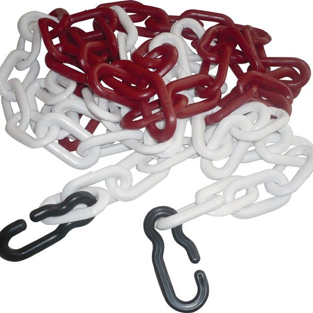 Barrier chain ( 9000490024 ) polypropylene carbonate red/white 9 mm with 2 universal hooks