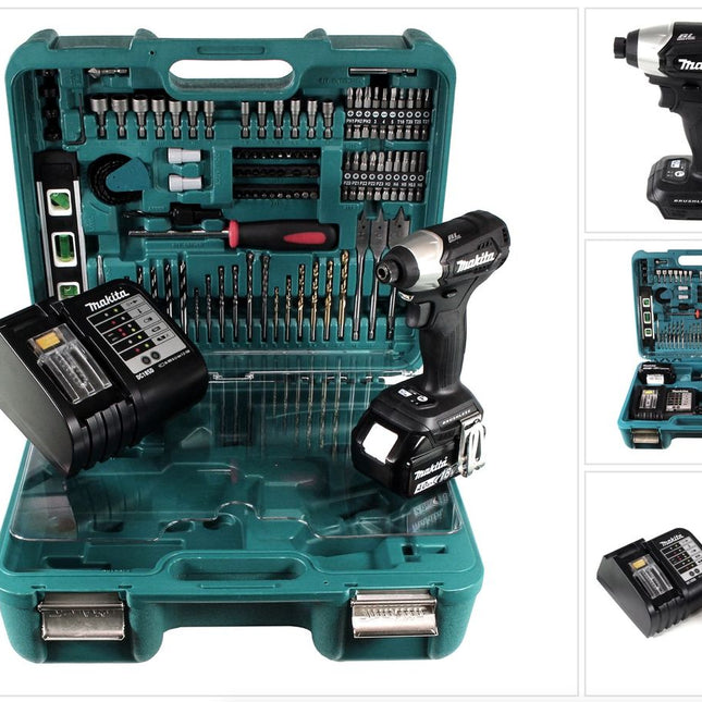 Makita DTD 155 SMTK B Akku Schlagschrauber 18V 140Nm Brushless + 1x Akku 4,0Ah + Ladegerät + 101tlg. Zubehörset im Koffer - Toolbrothers