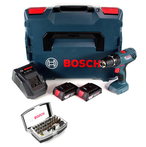 Bosch Professional GSB 18V-21 Akku Schlagbohrschrauber 18V 55Nm + 2x Akku 2,0Ah + Ladegerät + Bit-Set + L-Boxx