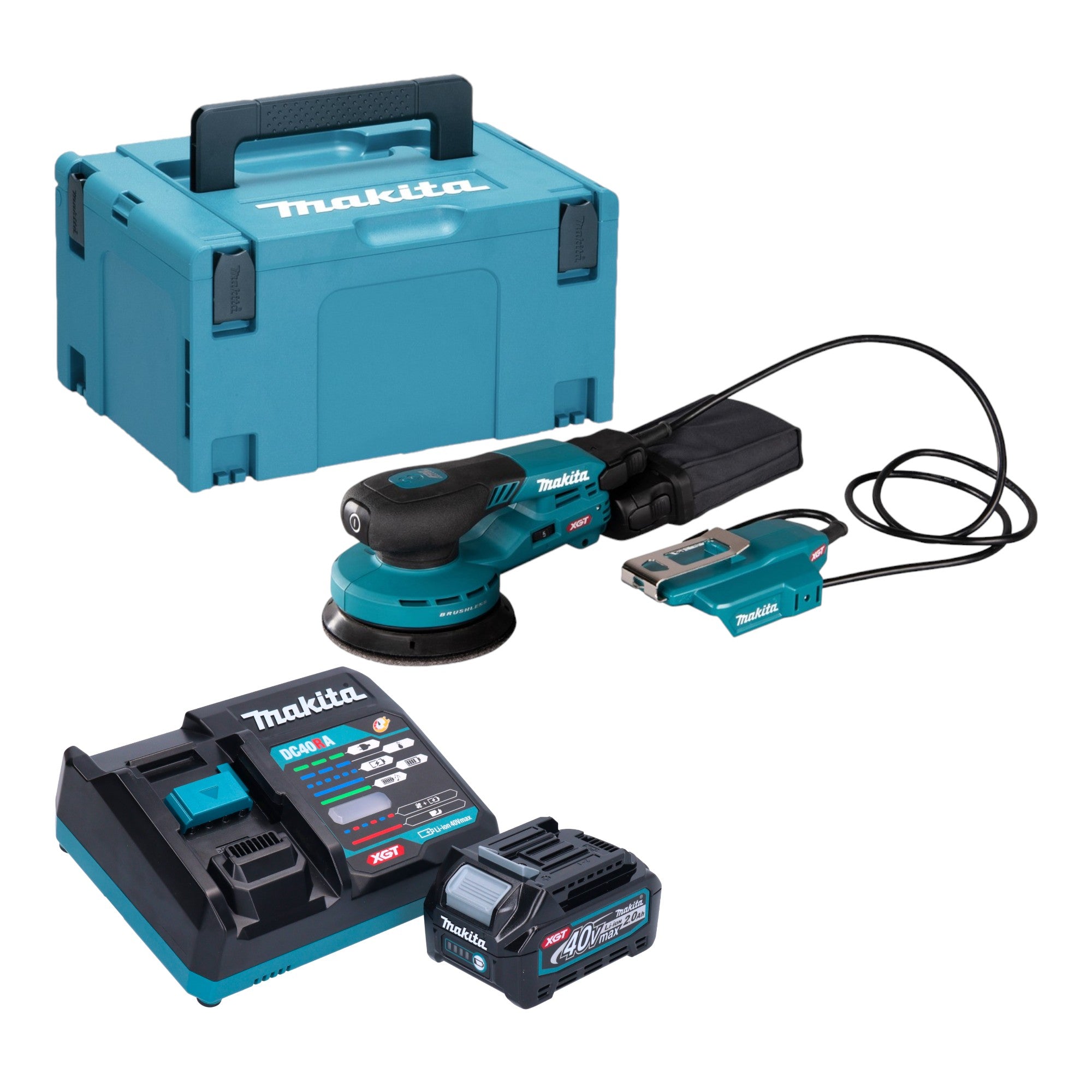 Makita BO 003 CGA101 Akku Exzenterschleifer 40 V max 125 mm 3 0 mm Hub Brushless 1x Akku 2 0 Ah Ladegeraet Makpac 0 - toolbrothers