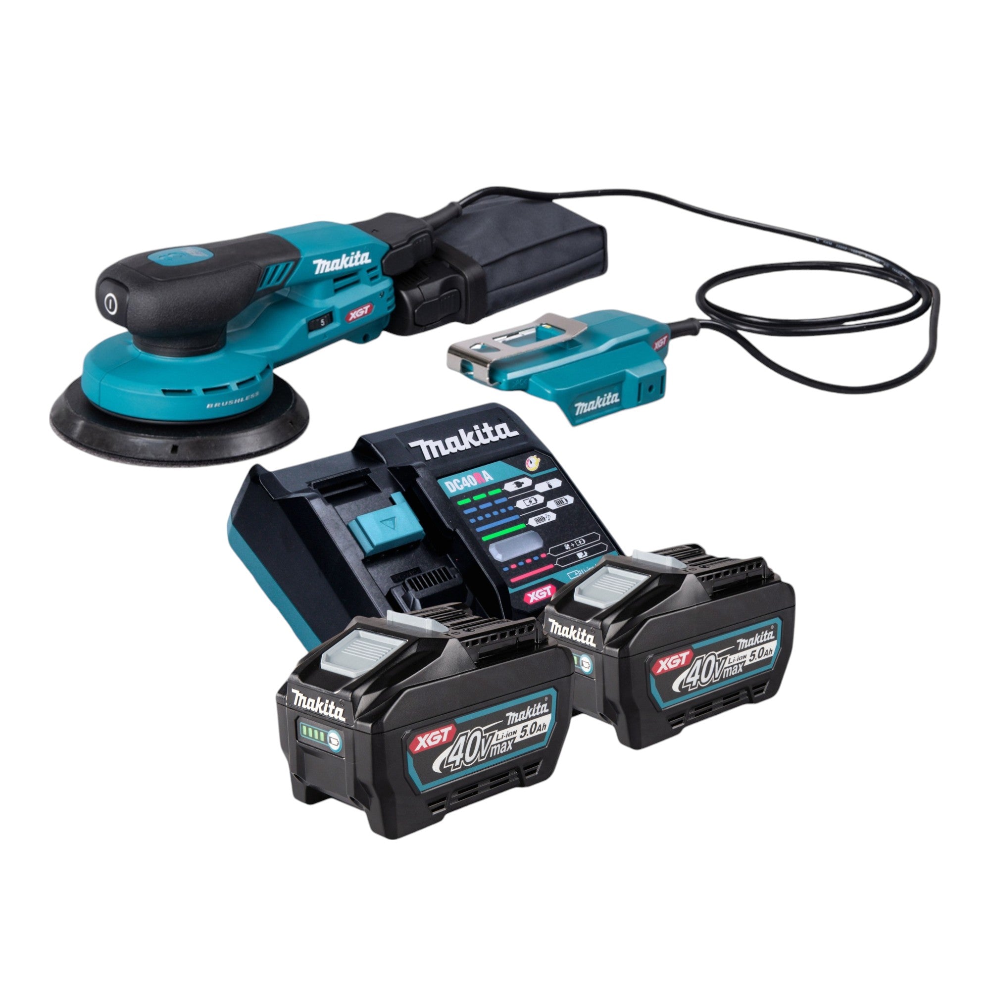 Makita BO 004 CGT201 Akku Exzenterschleifer 40 V max 150 mm 3 0 mm Hub Brushless 2x Akku 5 0 Ah Ladegeraet 0 - toolbrothers