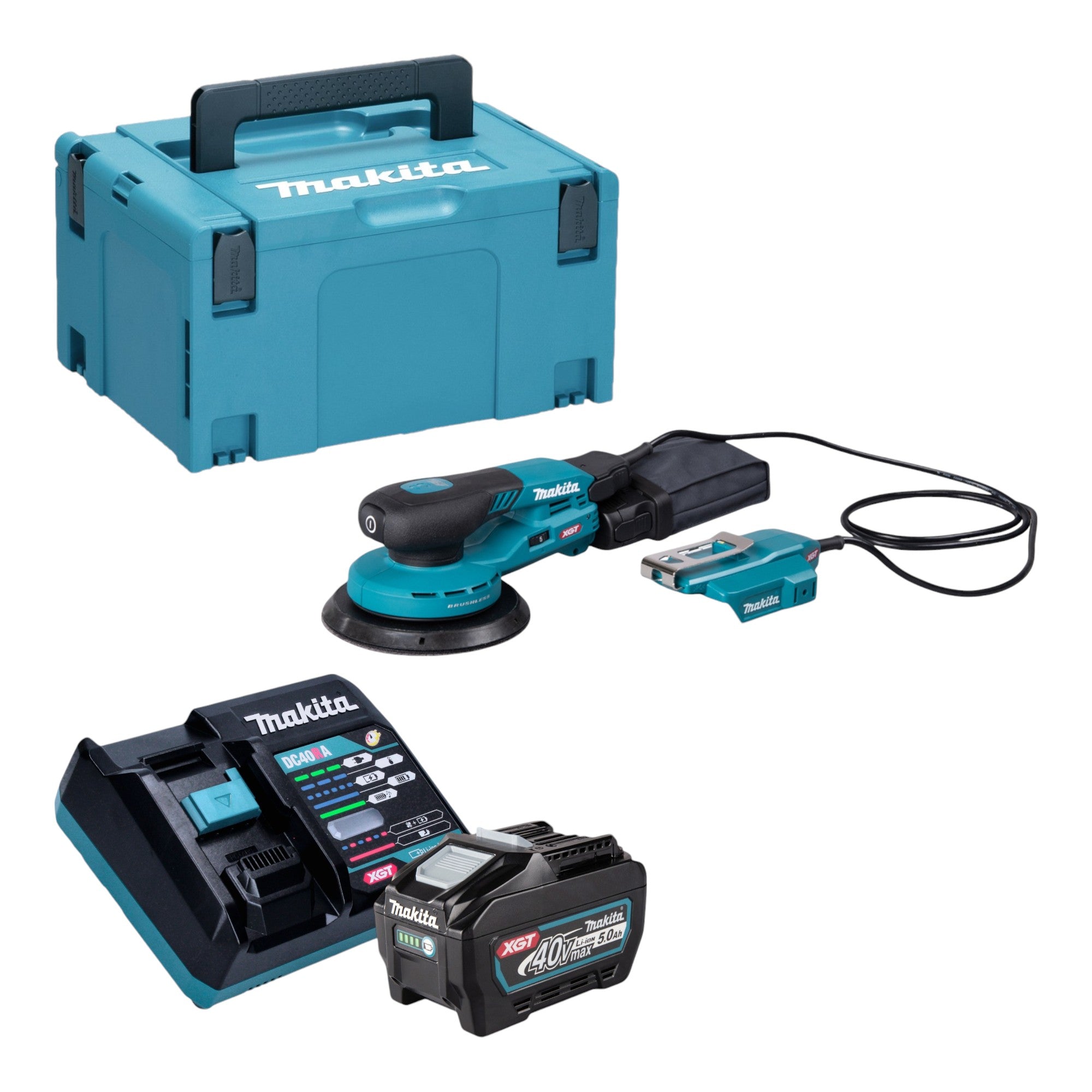 Makita BO 004 CGT101 Akku Exzenterschleifer 40 V max 150 mm 3 0 mm Hub Brushless 1x Akku 5 0 Ah Ladegeraet Makpac 0 - toolbrothers