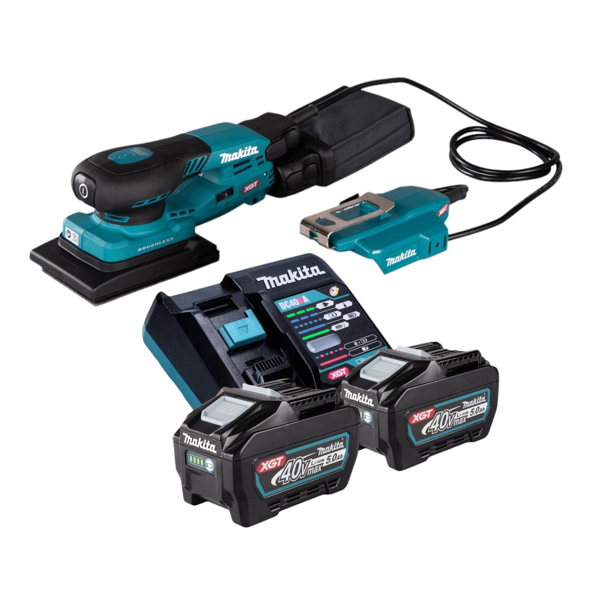 Makita BO 005 CGT201 Akku Schwingschleifer 40 V max 80 x 130 mm 3 0 mm Hub Brushless 2x Akku 5 0 Ah Ladegeraet 0 - toolbrothers