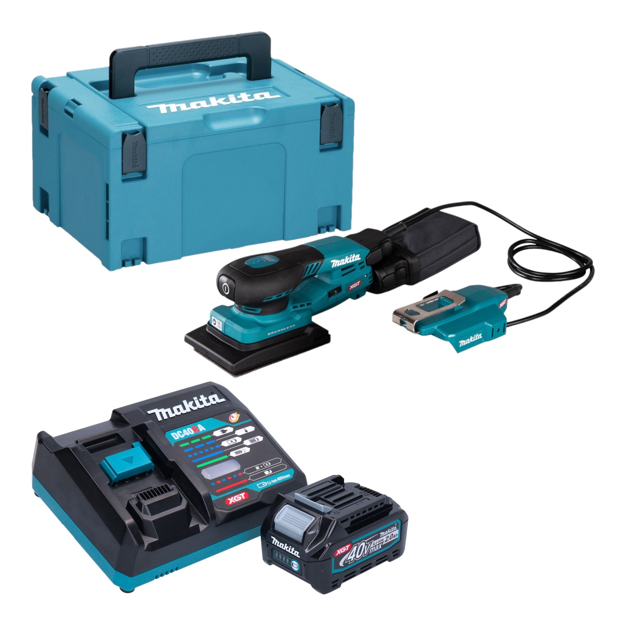 Makita BO 005 CGA101 Akku Schwingschleifer 40 V max 80 x 130 mm 3 0 mm Hub Brushless 1x Akku 2 0 Ah Ladegeraet Makpac 0 - toolbrothers
