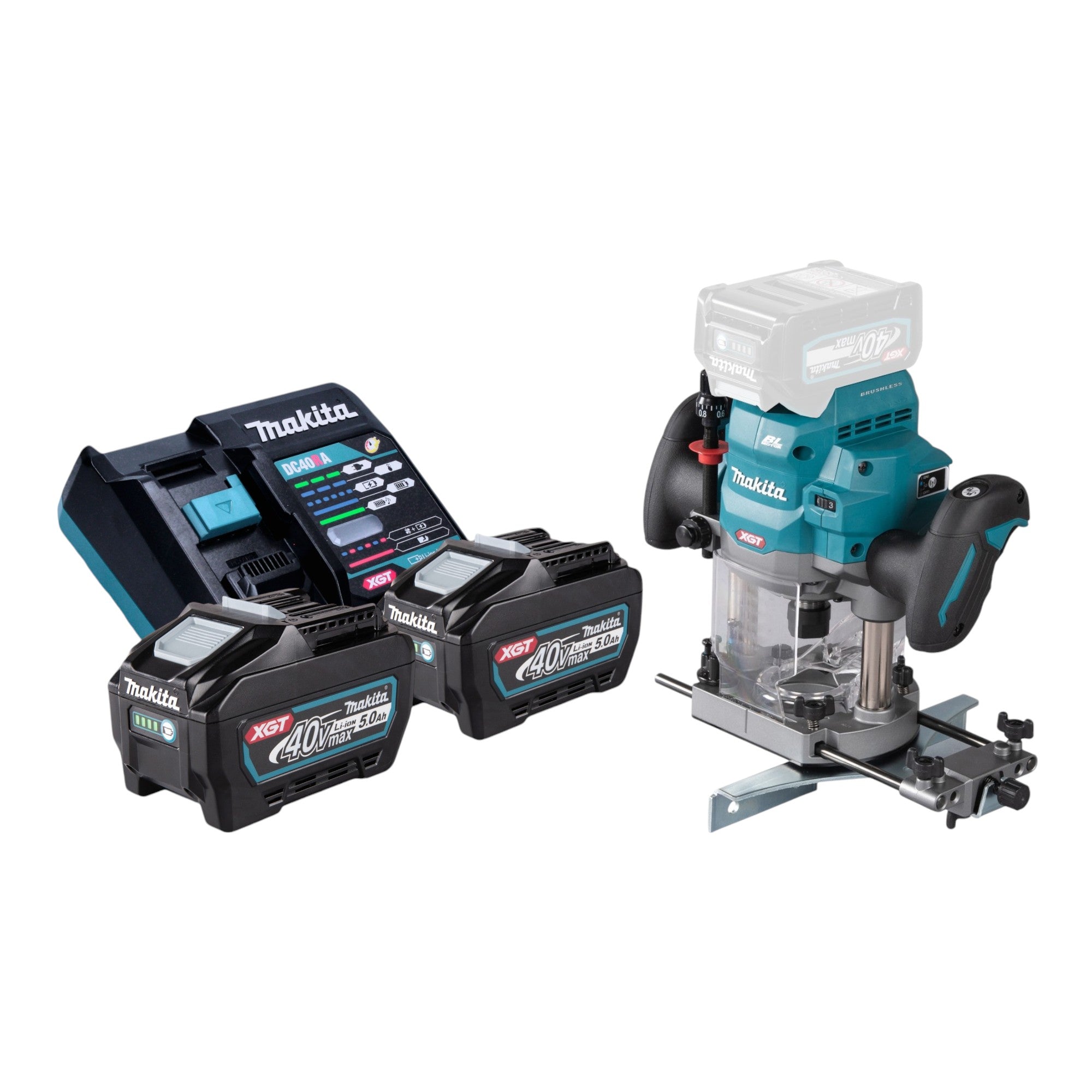 Makita RP 001 GT201 Akku Oberfraese 40 V max 12 mm Brushless 2x Akku 5 0 Ah Ladegeraet 0 - toolbrothers