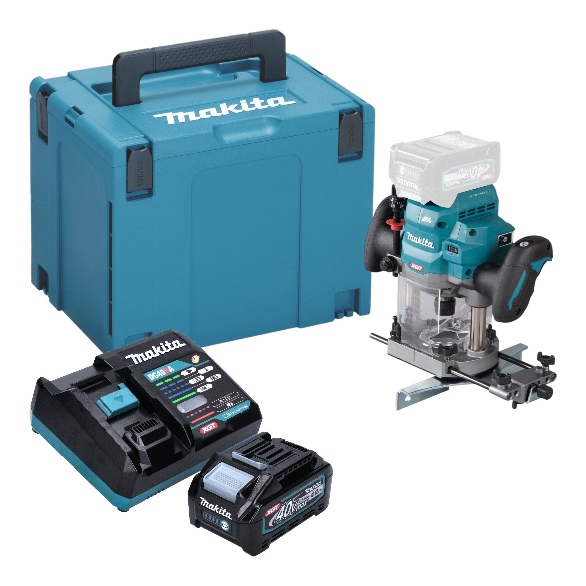 Makita RP 001 GM101 Akku Oberfraese 40 V max 12 mm Brushless 1x Akku 4 0 Ah Ladegeraet Makpac 0 - toolbrothers