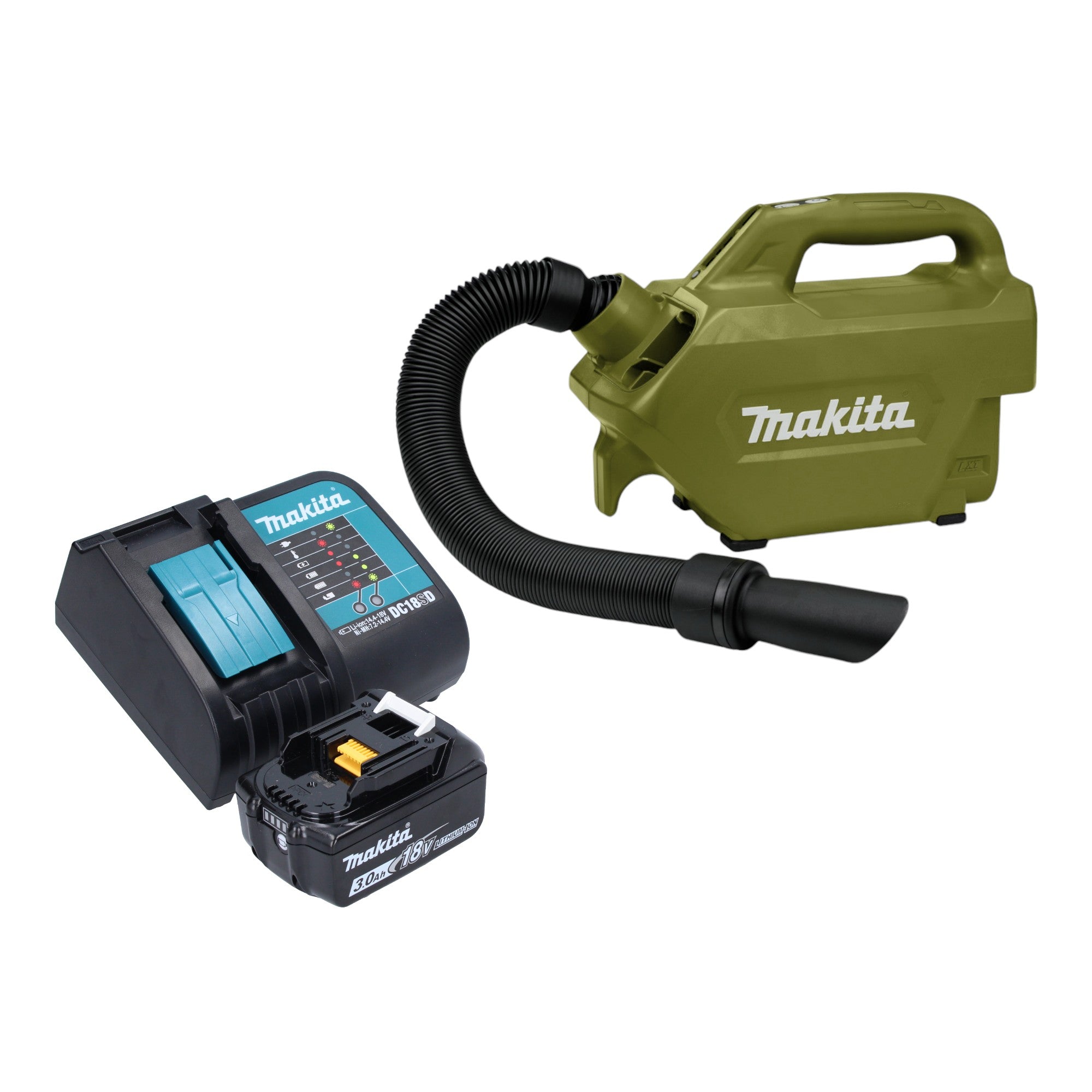 Makita DCL 184 SFO Akku Staubsauger 18 V 54 mbar 0 5 l Olive Outdoor Adventure Serie 1x Akku 3 0 Ah Ladegeraet 0 - toolbrothers