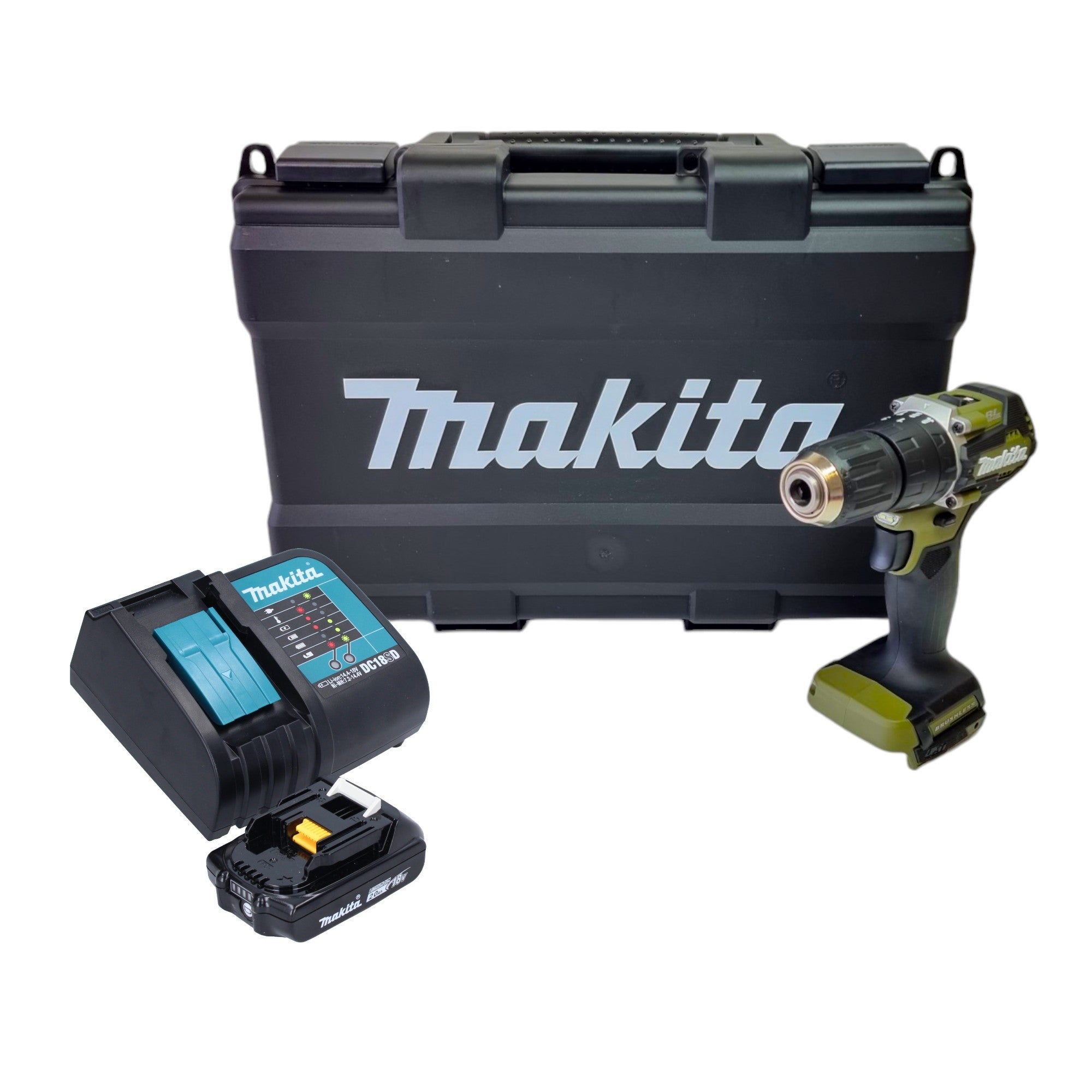 Makita DHP 487 SA1KO Akku Schlagbohrschrauber 18 V 40 Nm Brushless Olive Outdoor Adventure Serie 1x Akku 2 0 Ah Ladegeraet Koffer 0 - toolbrothers
