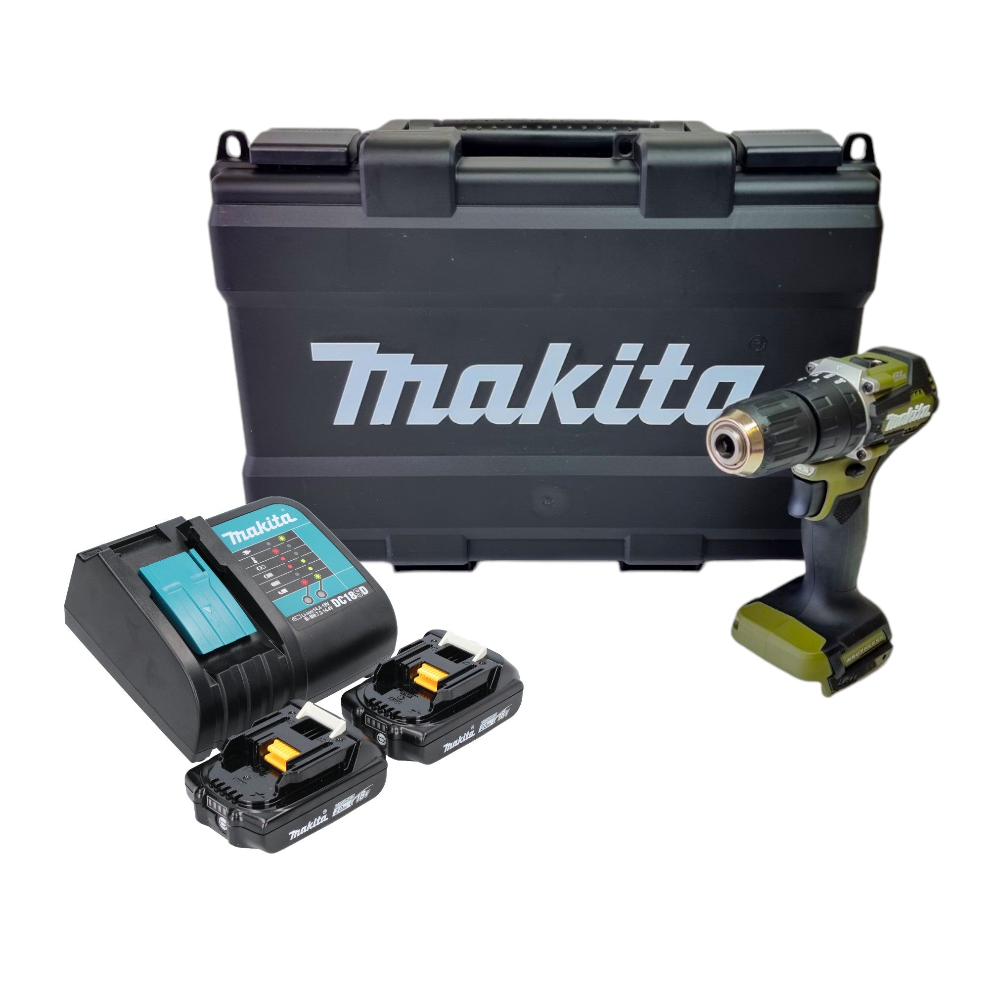 Makita DHP 487 SAKO Akku Schlagbohrschrauber 18 V 40 Nm Brushless Olive Outdoor Adventure Serie 2x Akku 2 0 Ah Ladegeraet Koffer 0 - toolbrothers