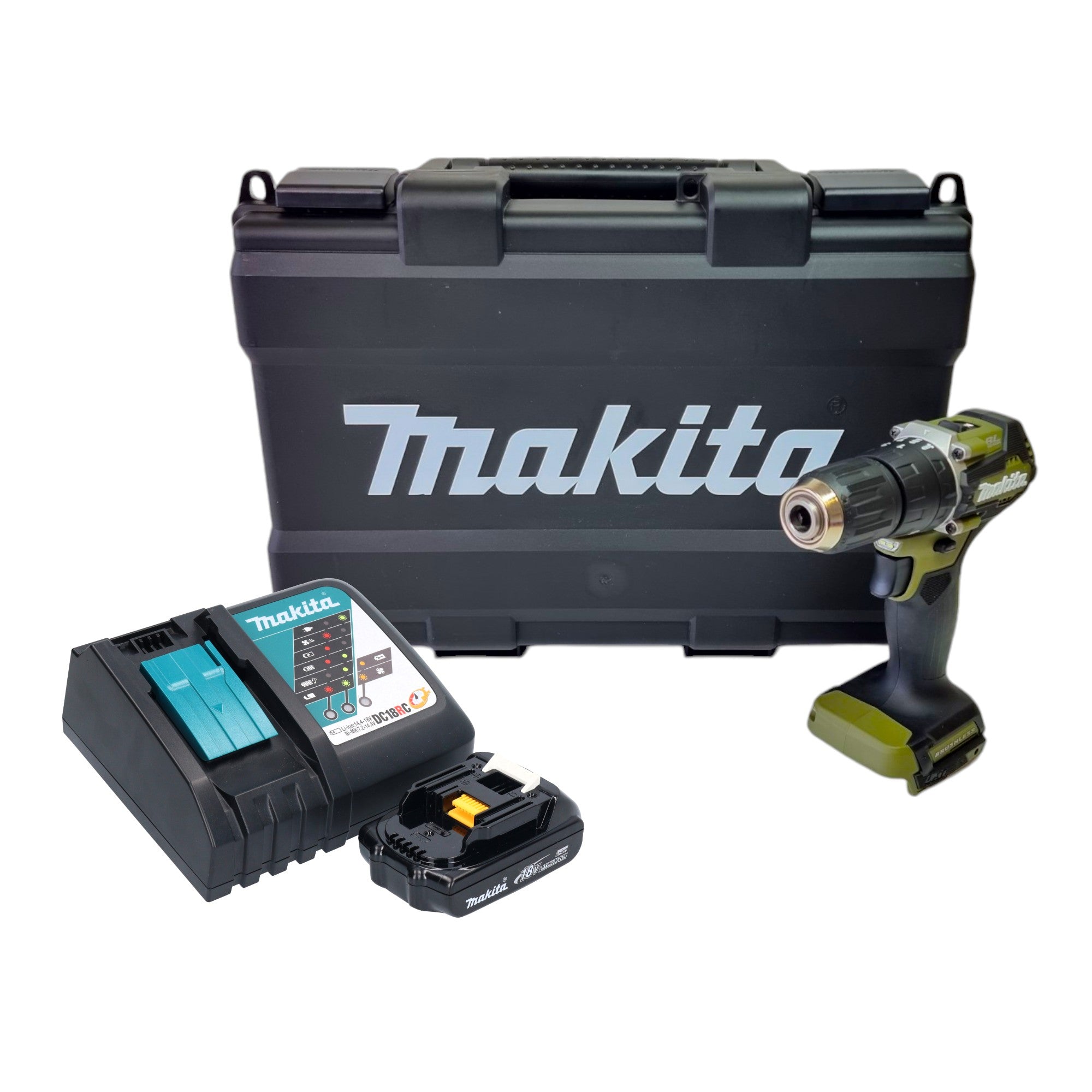 Makita DHP 487 RY1KO Akku Schlagbohrschrauber 18 V 40 Nm Brushless Olive Outdoor Adventure Serie 1x Akku 1 5 Ah Ladegeraet Koffer 0 - toolbrothers